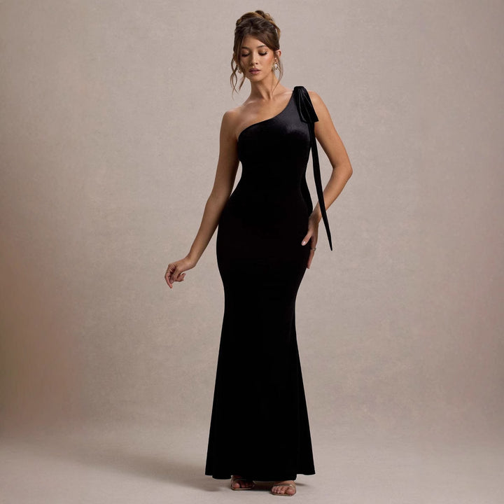 Damen figurbetontes Abendkleid mit asymmetrischem Träger und schickem Saum Drune