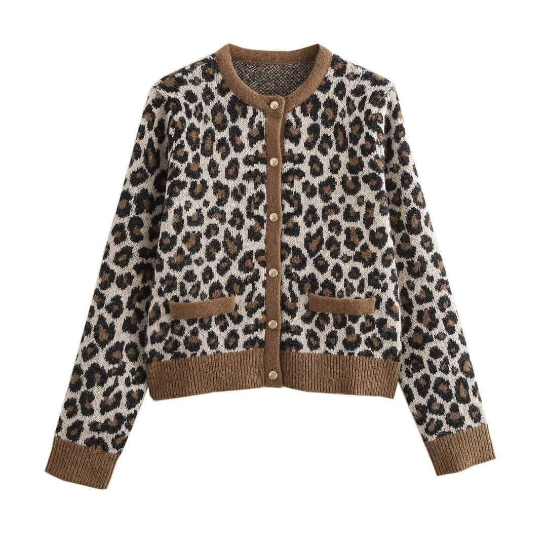 Damen kuscheliger Strickcardigan mit Animal-Print und praktischen Taschen Drune