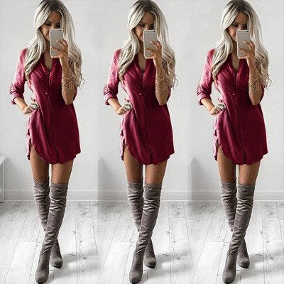 Damen Hemdkleid aus Viskose-Mischung mit tailliertem Schnitt und seitlichen Schlitzen Drune