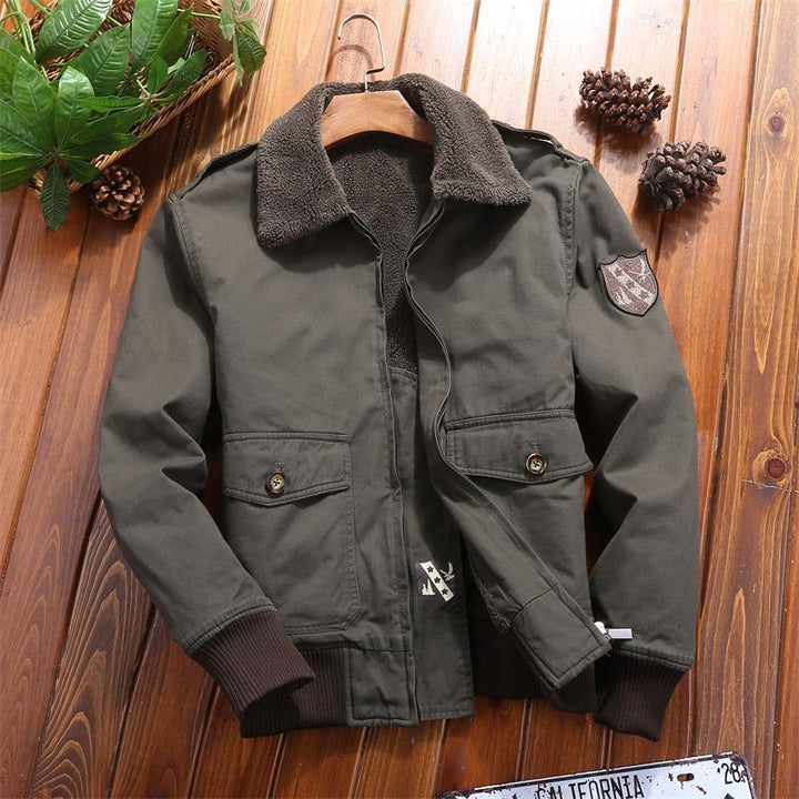 Herren Fliegerjacke im Vintage-Canvas mit Teddykragen und Rippbündchen Drune