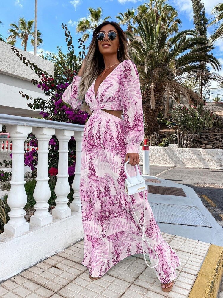 Damen Maxikleid mit floralem Schnitt und hübschen Rüschendetails Drune