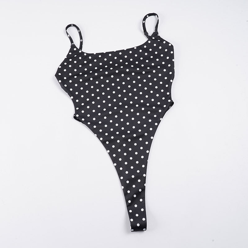 Damen Hochgeschnittener Einteiler Badeanzug mit gepunktetem Design Drune