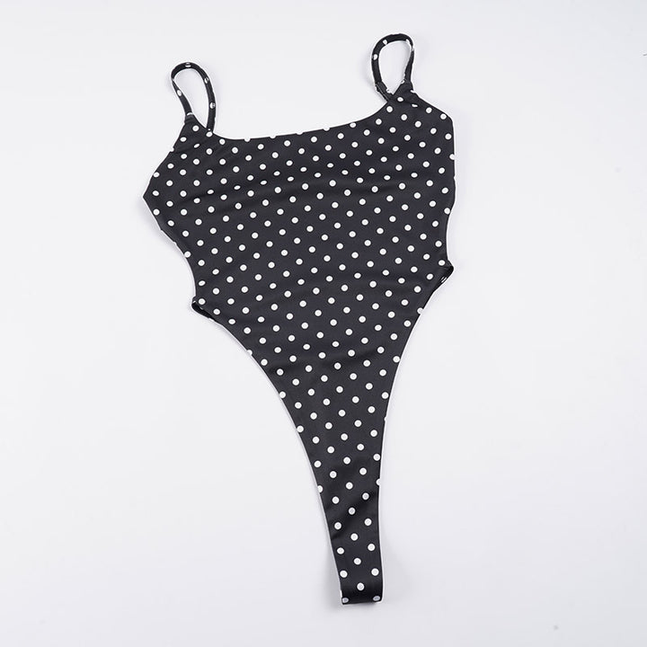 Damen Hochgeschnittener Einteiler Badeanzug mit gepunktetem Design Drune