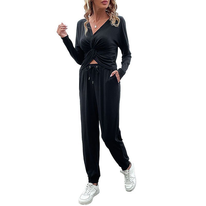 Damen Lässiger Zweiteiler mit Twist‑Top und Bundfalten‑Jogger Drune