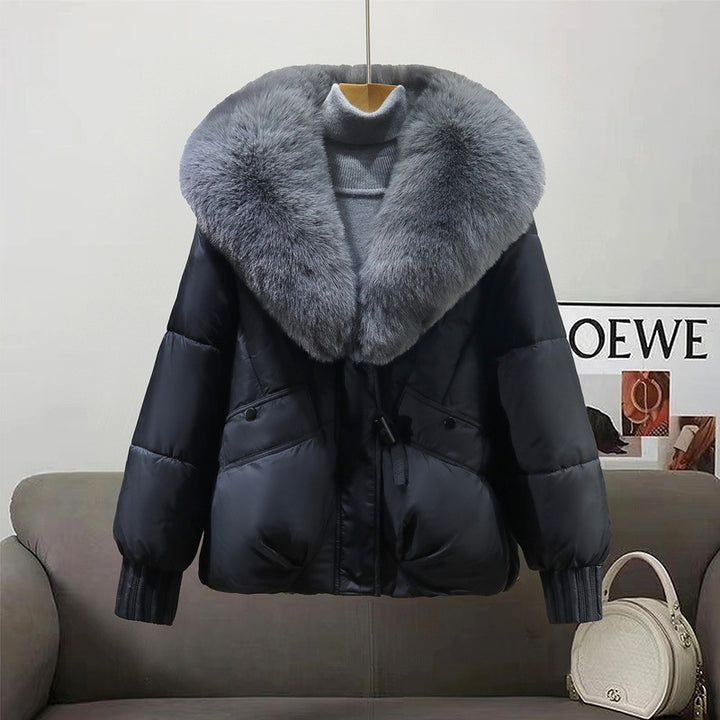 Damen Kurzsteppjacke im Boxy‑Cut mit extra breitem Schalkragen aus Kunstfell und Rippbündchen Drune