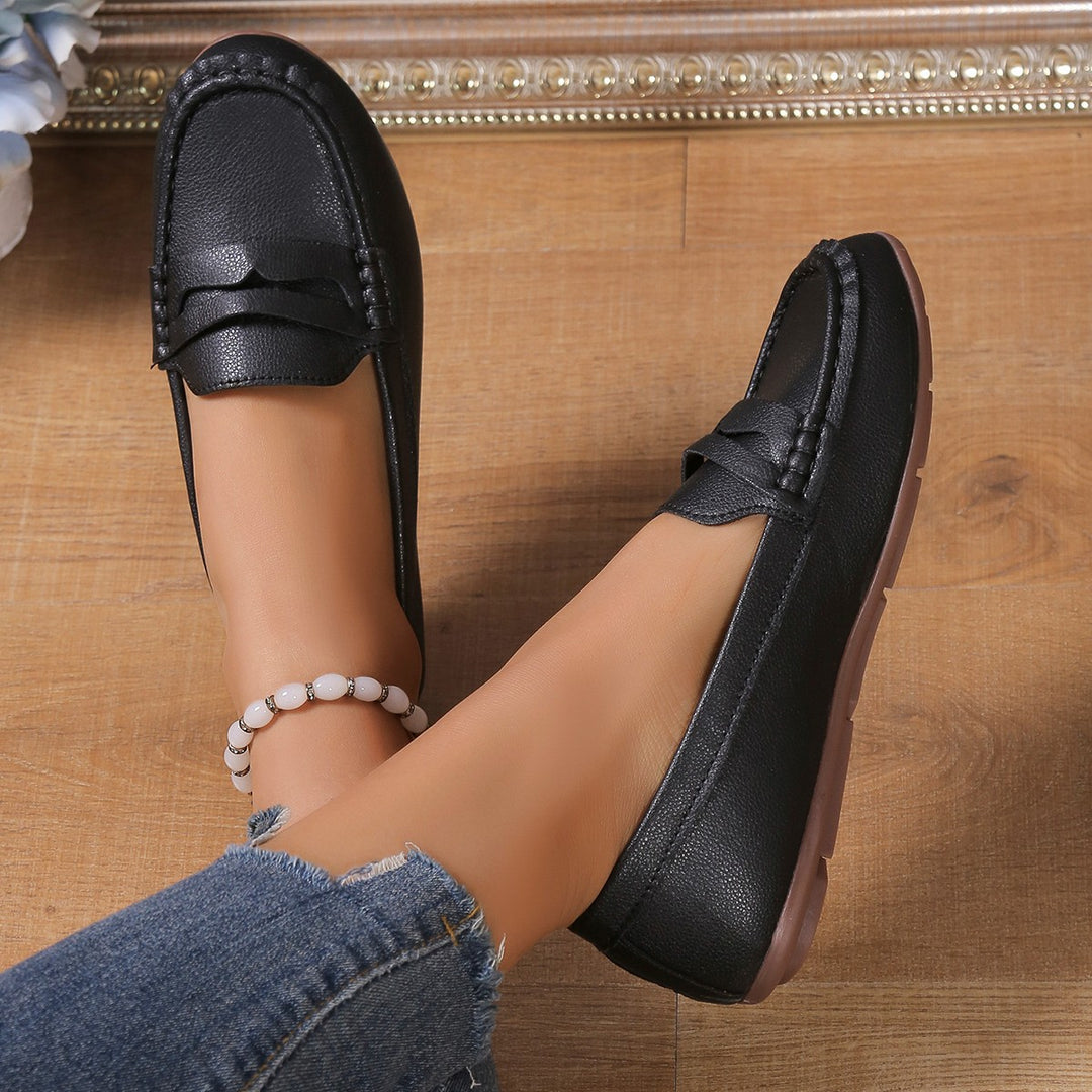 Damen Freizeit Leder Slipper mit dekorativem Bogen Drune