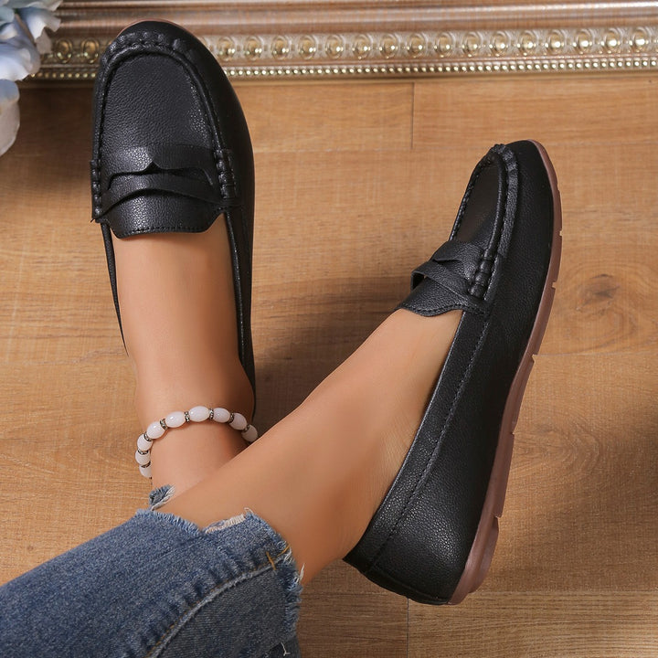 Damen Freizeit Leder Slipper mit dekorativem Bogen Drune