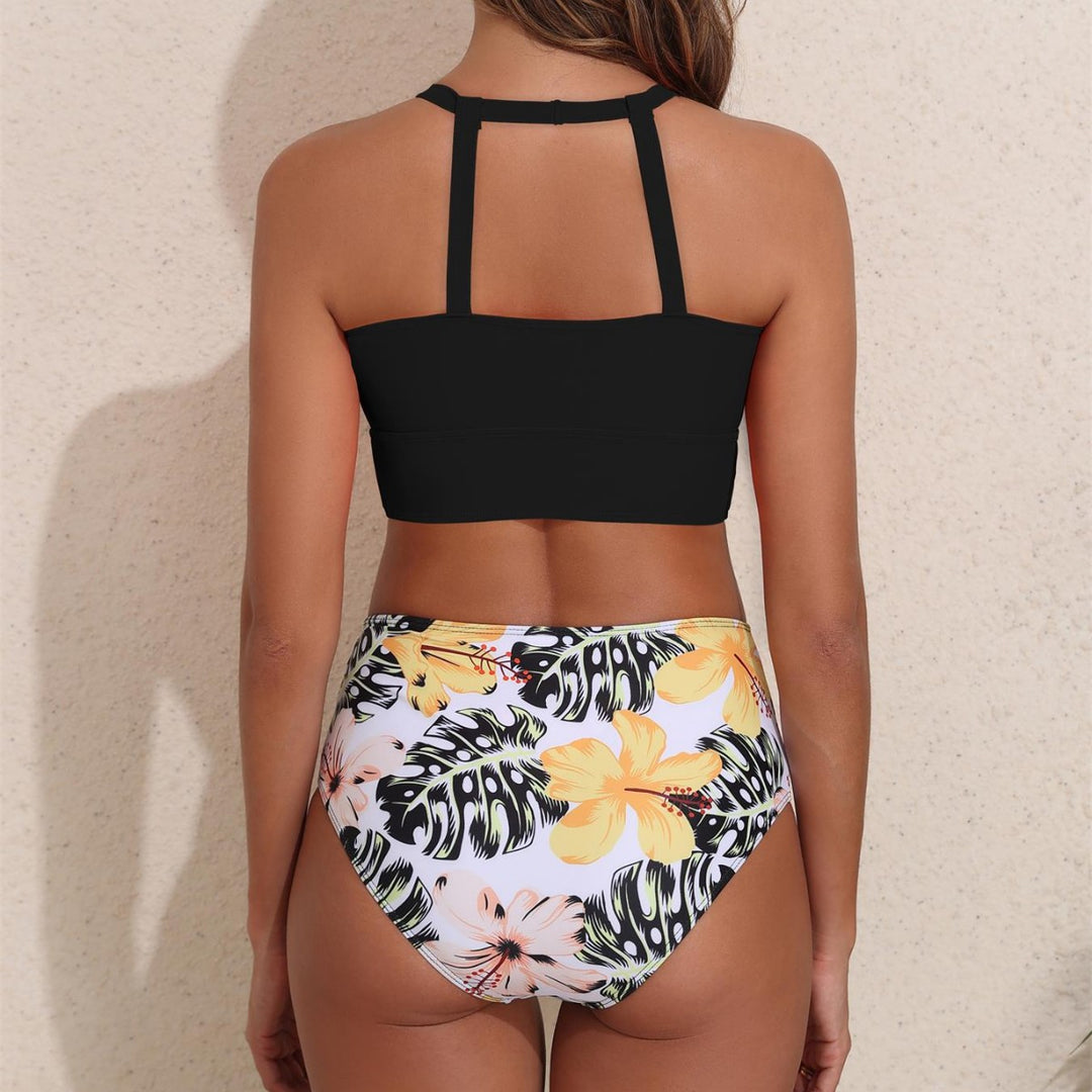Damen Sportlicher Bikini-Set mit hohem Bund und rückenfreier Oberseite Drune
