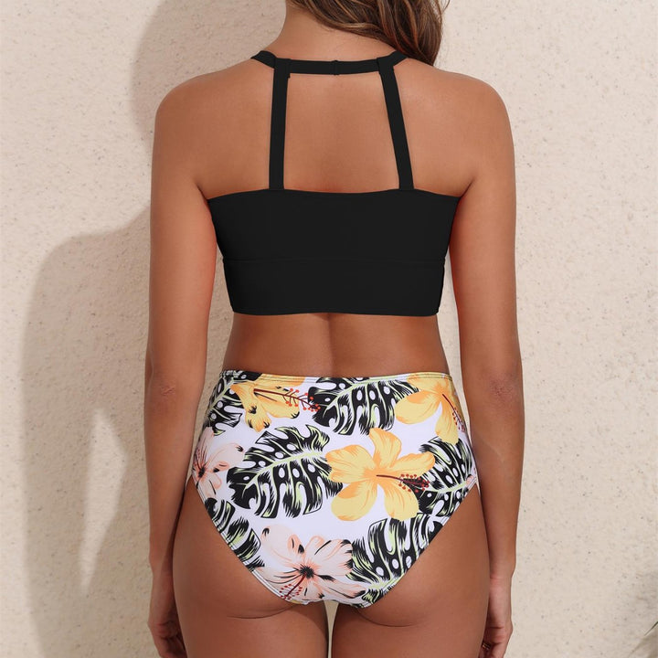 Damen Sportlicher Bikini-Set mit hohem Bund und rückenfreier Oberseite Drune