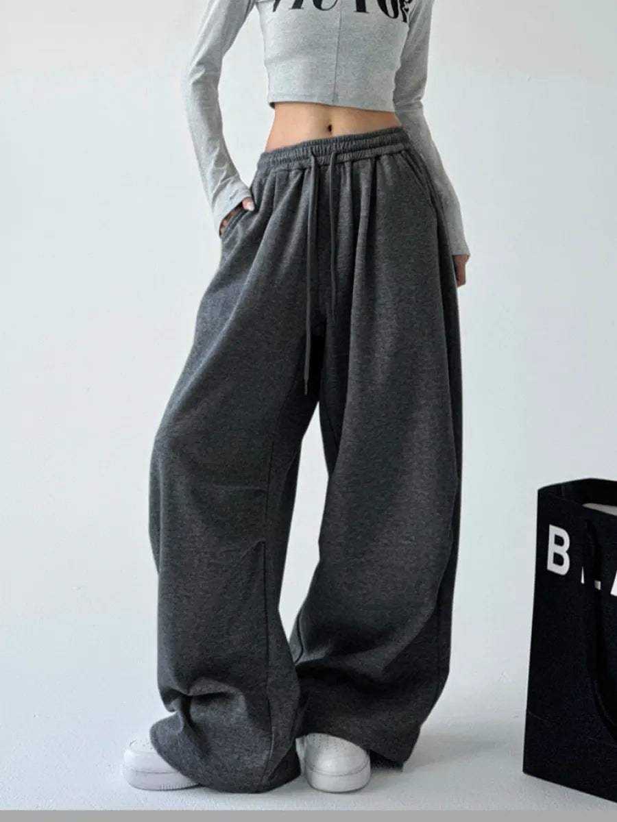 Damen nan weite taillenhohe Loungehose aus weichem Baumwollmix mit Tunnelzug und Seitentaschen Drune