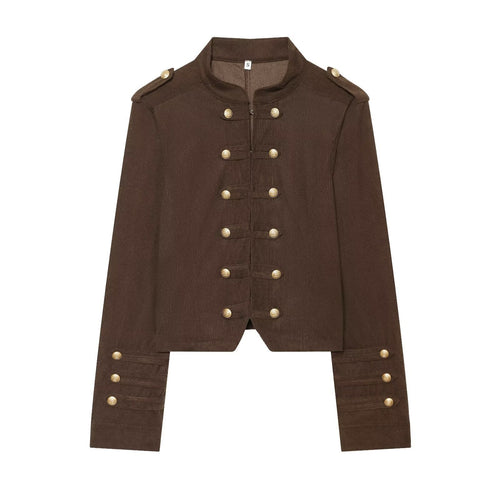 Damen Kurze Militärjacke im Boxy‑Schnitt mit Stehkragen und Zierknöpfen Drune