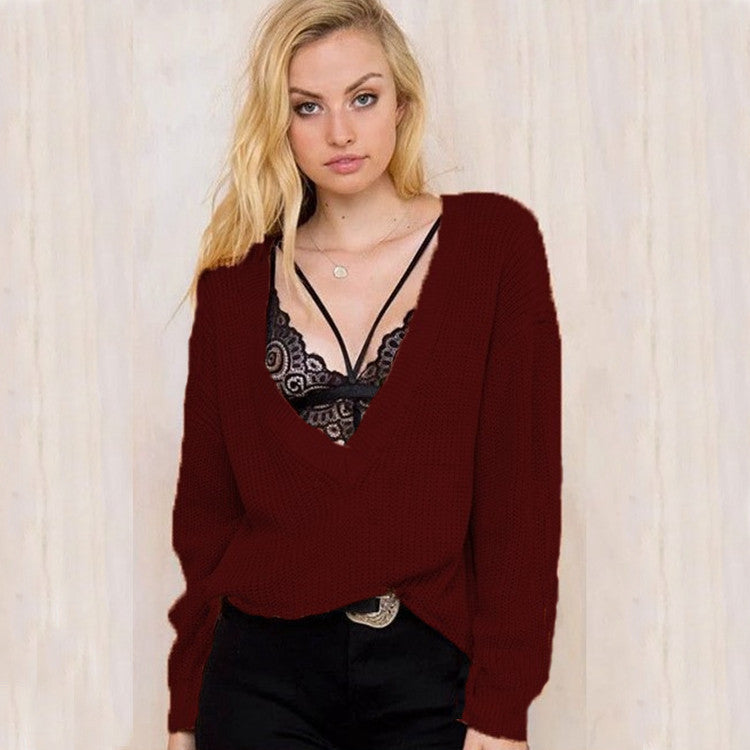 Damen Lässiger Strickpullover mit tiefem V-Ausschnitt und weicher Textur Drune