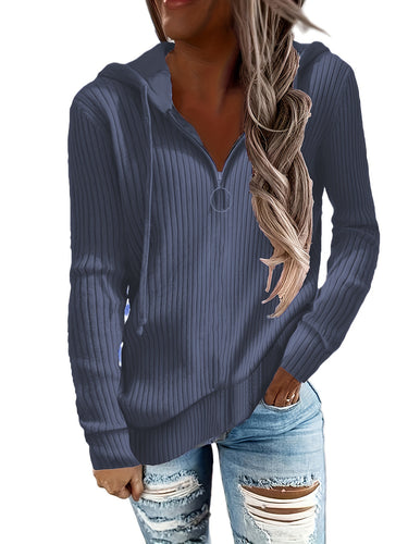 Damen Kapuzenpullover im eleganten Rippdesign mit praktischem Reißverschluss Drune
