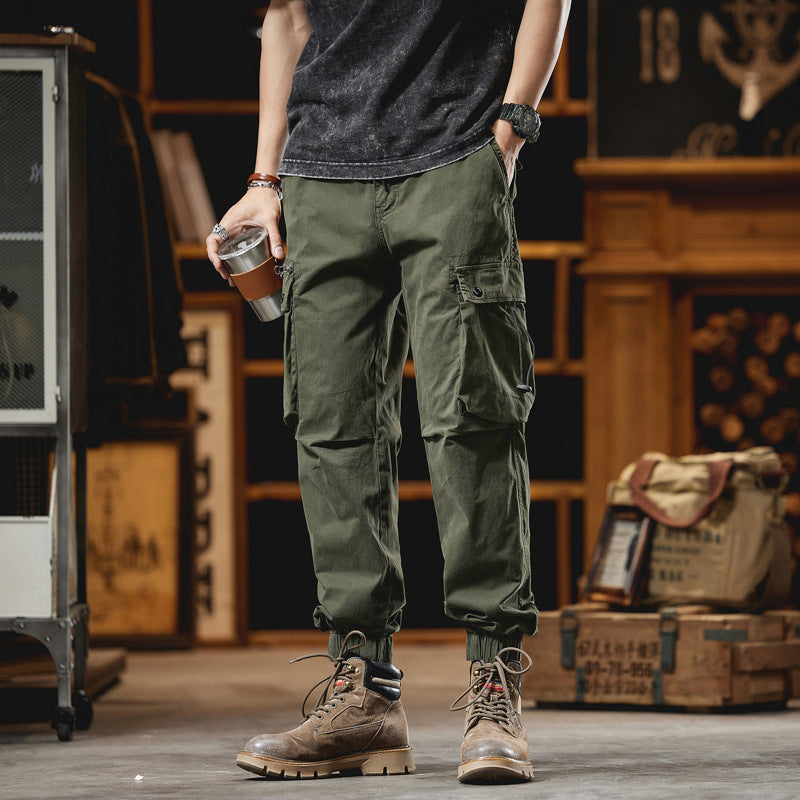 Herren Multifunktionale Canvas-Cargohose im Jogger-Cut mit elastischem Tunnelzugbund und Mehrfachtaschen Drune
