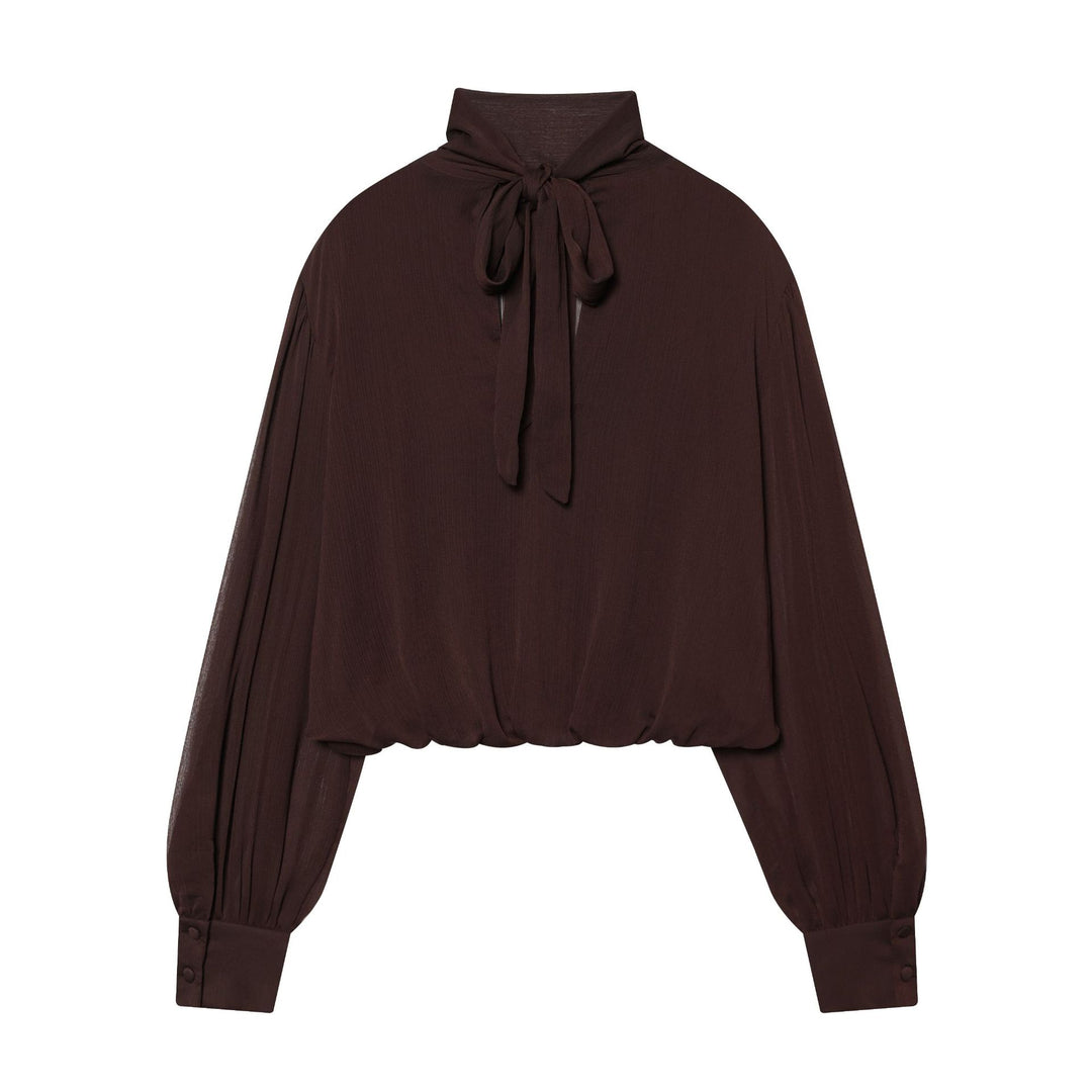 Damen nan drapiertes Cropped-Top mit Rollkragen und Ballonärmeln Drune