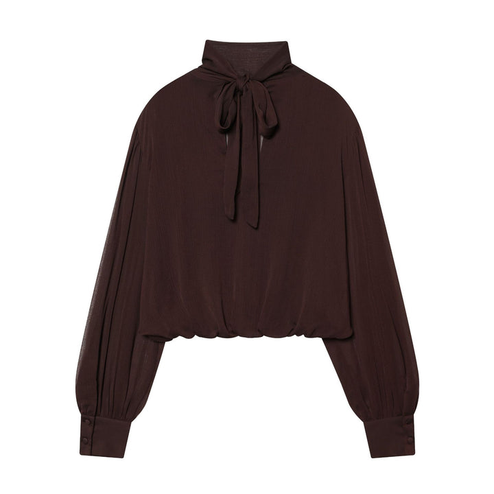 Damen nan drapiertes Cropped-Top mit Rollkragen und Ballonärmeln Drune