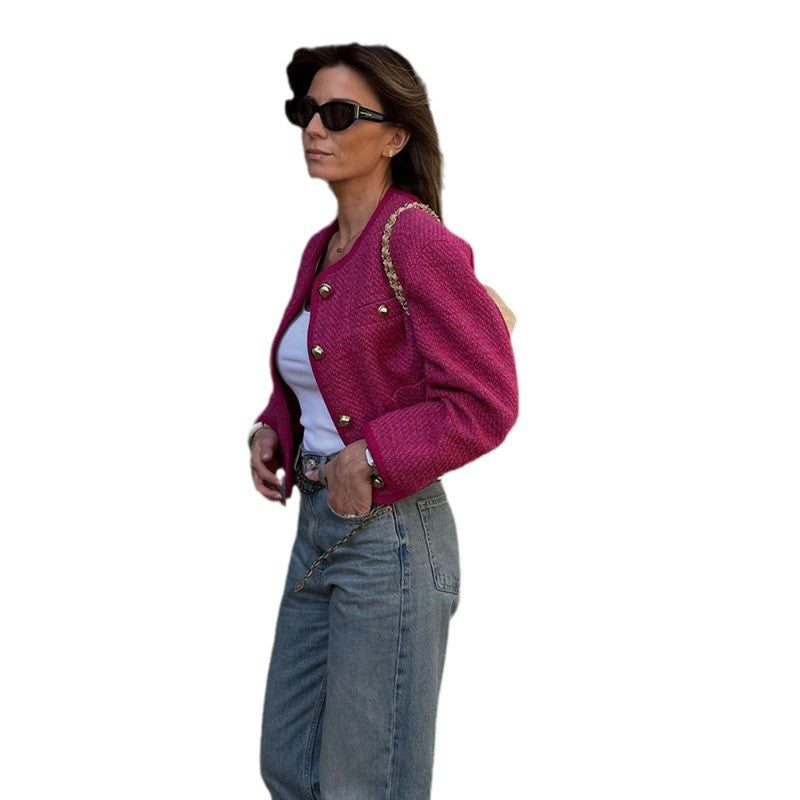 Damen Tweedjacke mit goldenen Knopfdetails Drune