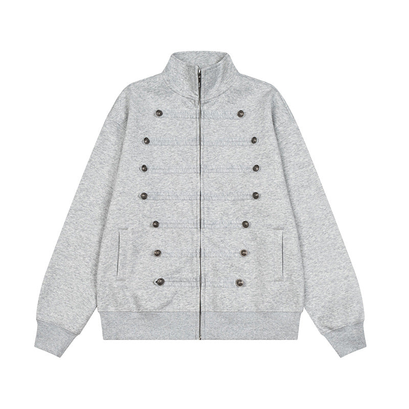 Herren Militärisch inspirierte Sweatjacke mit Stehkragen und Zierknopfleisten Drune