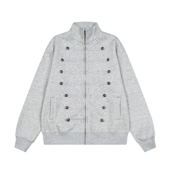 Herren Militärisch inspirierte Sweatjacke mit Stehkragen und Zierknopfleisten Drune
