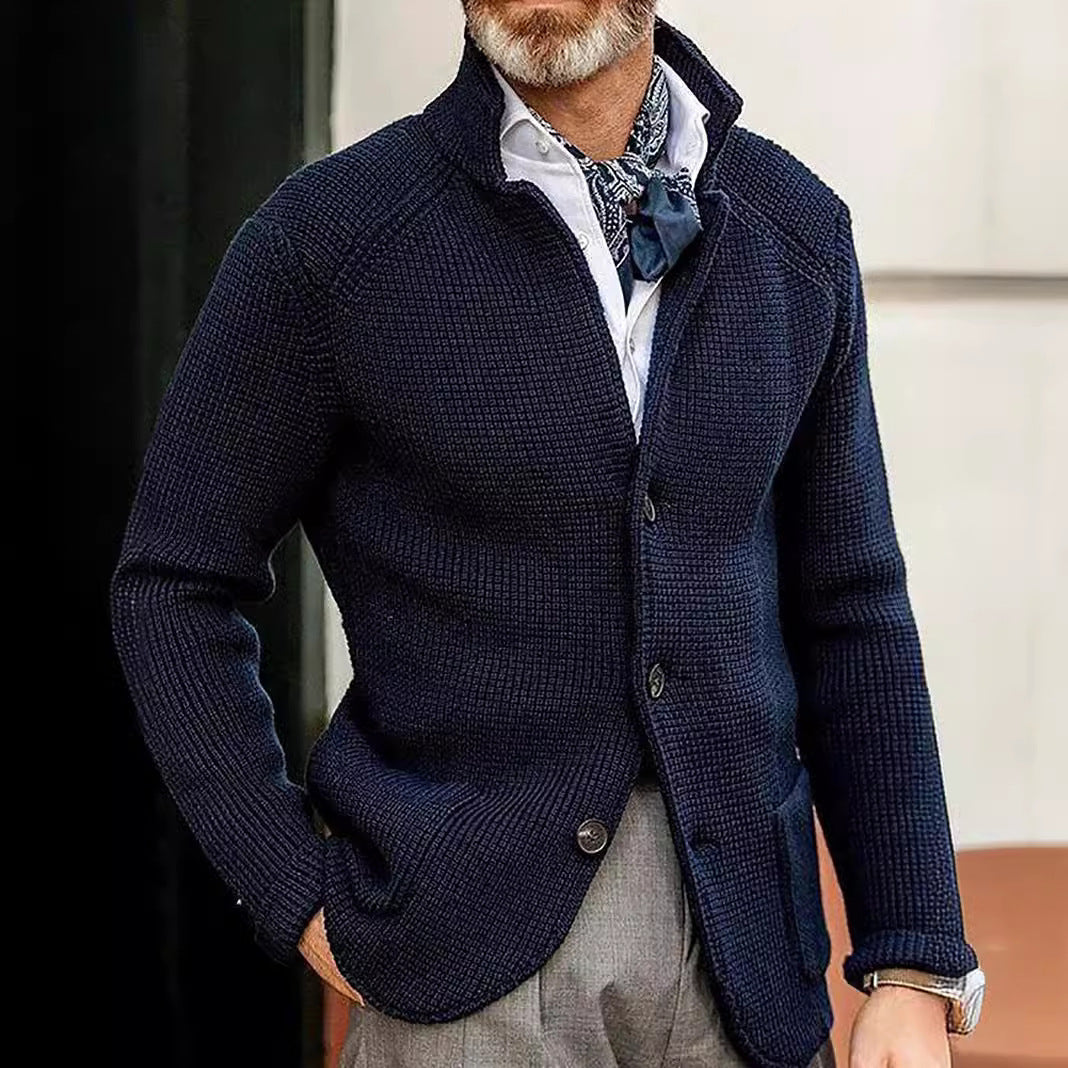 Herren Strickjacke mit Stehkragen und Strukturstrick Drune