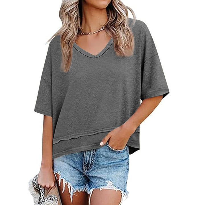 Damen lässiges V-Ausschnitt Oversized T-Shirt Drune