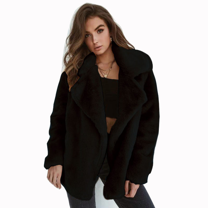 Damen Kuscheliger Oversized Kunstpelz-Mantel mit großem Reverskragen Drune