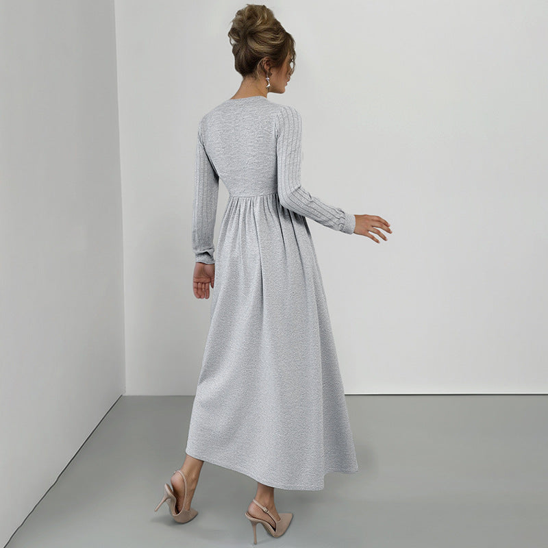 Damen Elegantes Wickel‑Maxikleid mit Spitzenbesatz, tailliertem Knotenbund und hohem Beinschlitz Drune