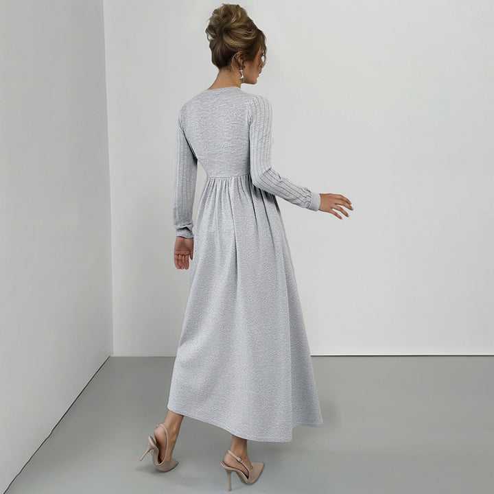 Damen Elegantes Wickel‑Maxikleid mit Spitzenbesatz, tailliertem Knotenbund und hohem Beinschlitz Drune