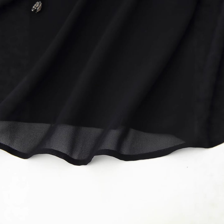 Damen Chiffonbluse mit Paillettenbesatz, Ballonärmeln und Bindekragen Drune