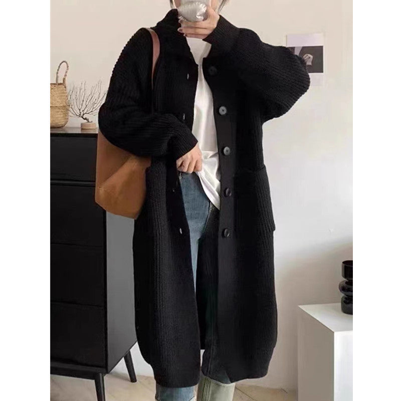 Damen Strickmantel mit großen Taschen und Knopfdetail Drune