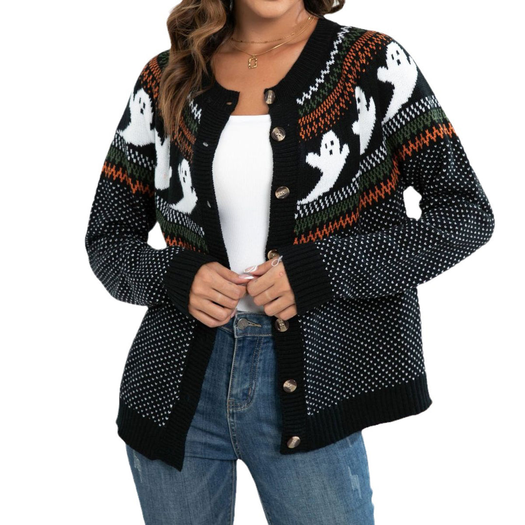Damen Gruseliges Strickpullover mit Totenkopf-Motiv und weichem Material Drune