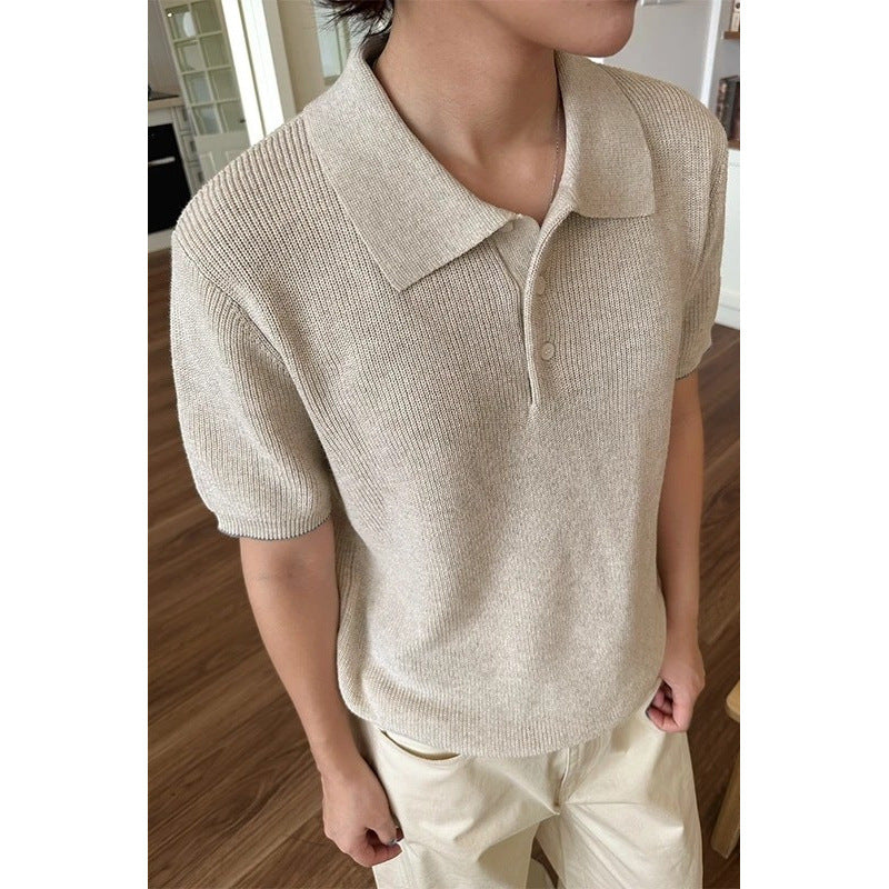 Herren Modisches Kurzarm-Polohemd mit strukturiertem StrickDrune