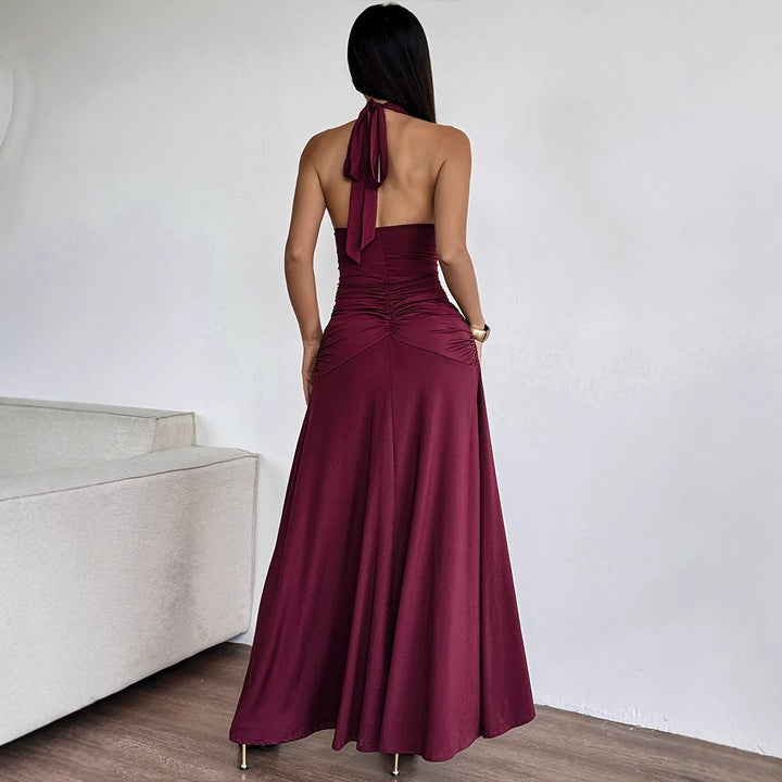Damen Elegantes Halterkleid mit tiefem V-Ausschnitt und raffinierten Drapierungen Drune