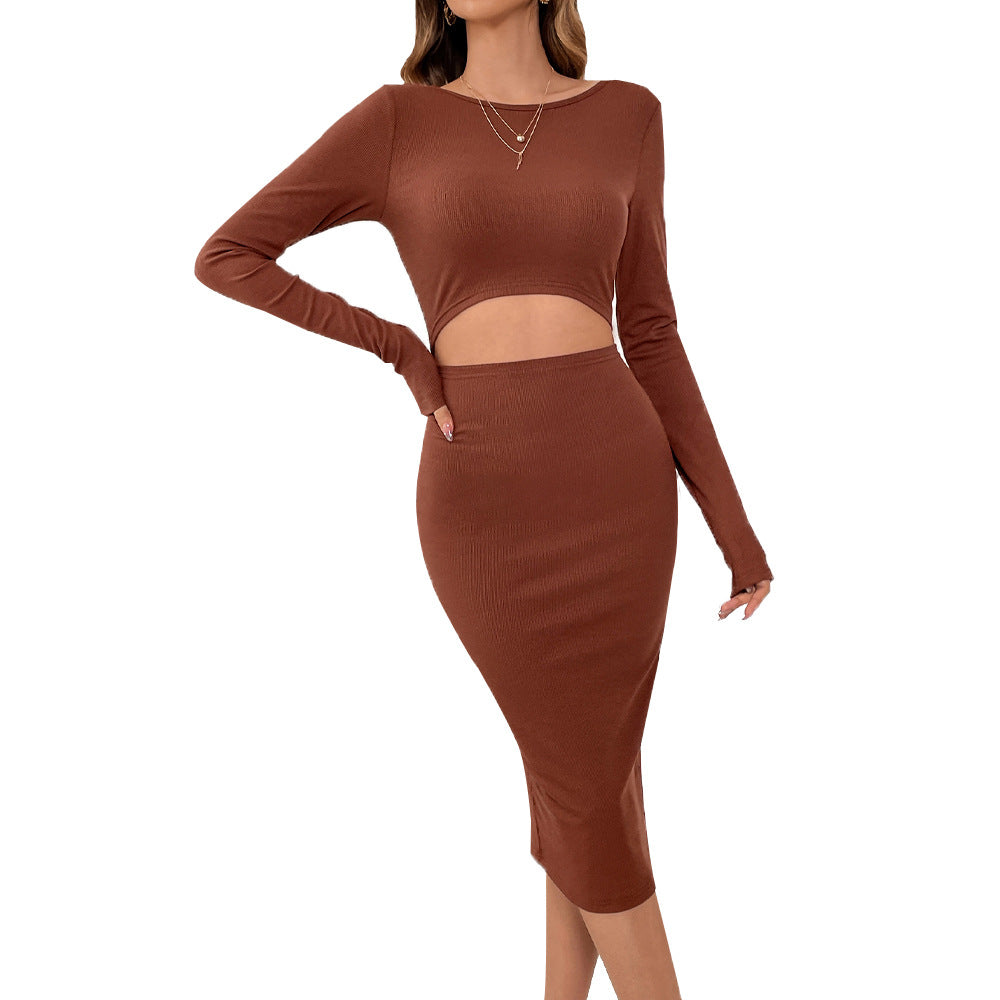 Damen figurbetontes Midi-Kleid mit Cut-Out-Details und langen Ärmeln Drune