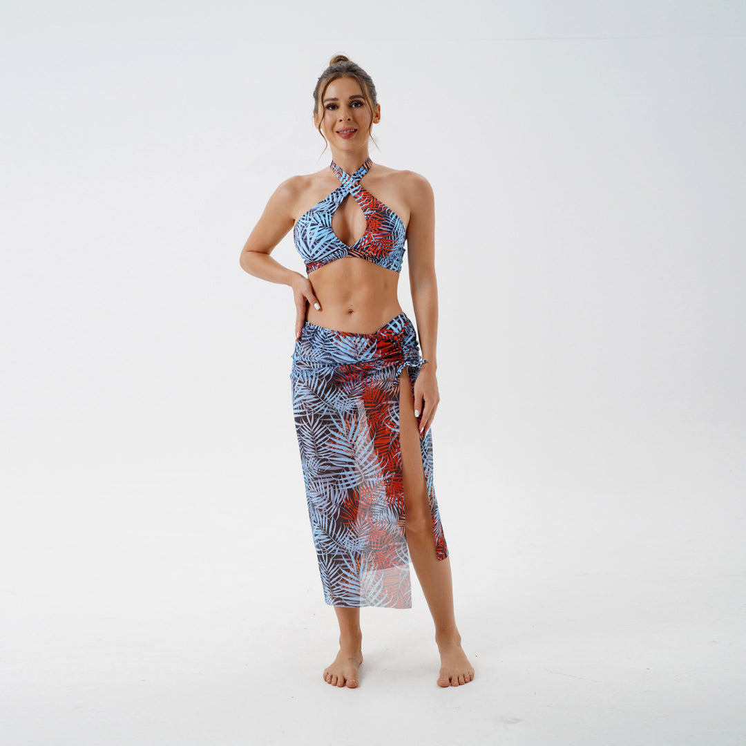 Damen Bikini-Set mit raffiniertem Wickelrock und tropischem Design Drune