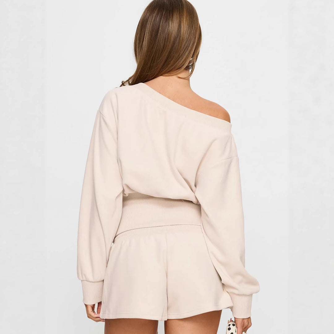 Damen lässiges Freizeit-Set mit cropped Oberteil und Shorts Drune