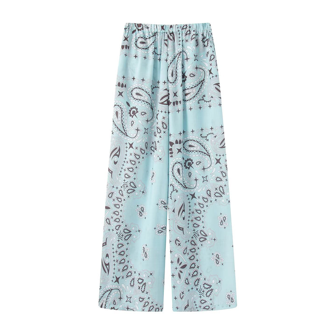 Damen Zweiteiliges Satinoptik-Lounge-Set mit Paisley-Print, Kimonokragen-Bluse und weiter Culotte-Hose Drune