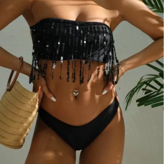 Damen Bandeau-Bikini mit glitzernden Quasten Drune