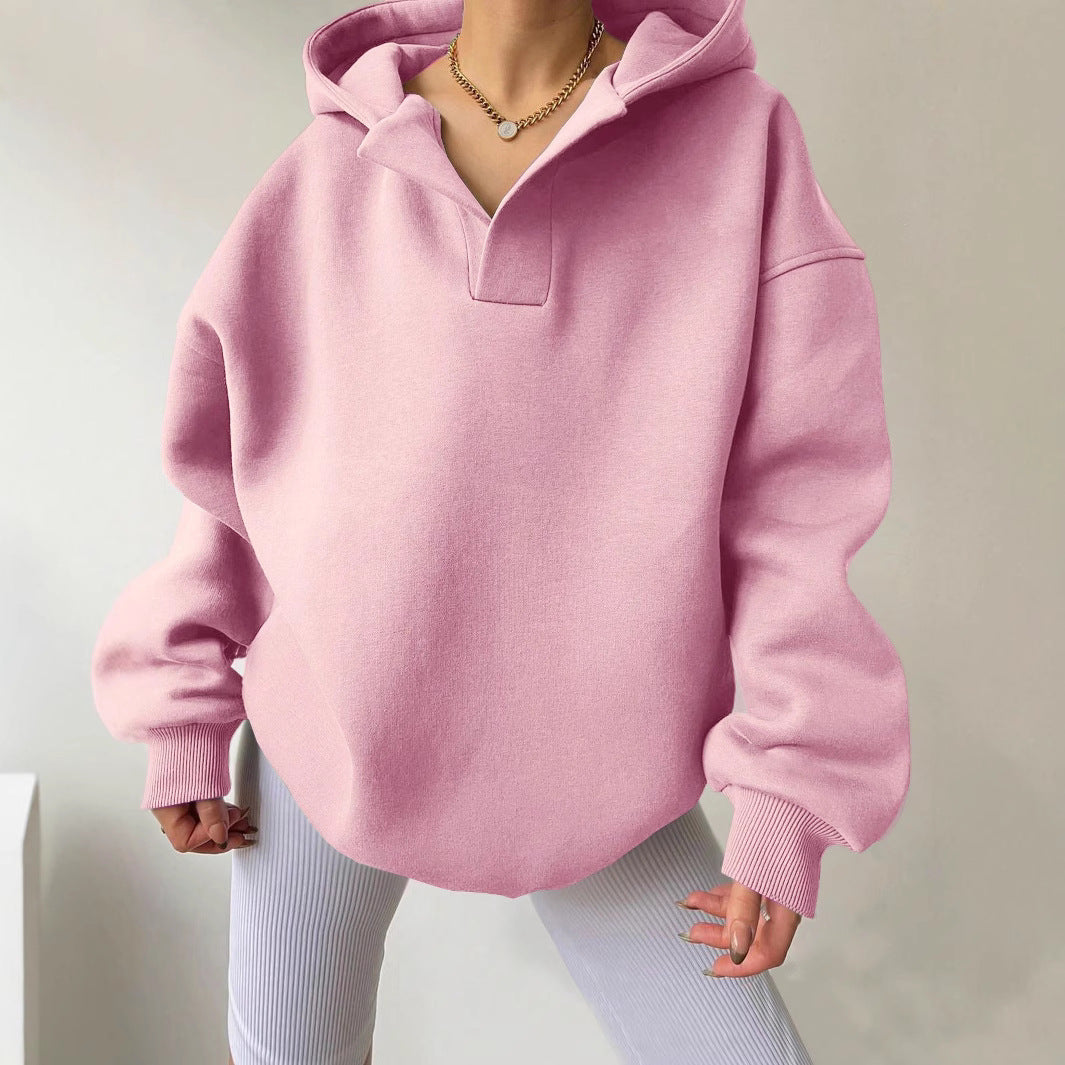 Damen Oversized Kapuzenpullover mit modischem Kragen und voluminösen Ärmeln Drune