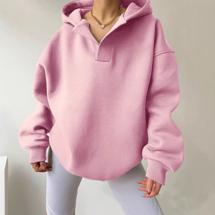 Damen Oversized Kapuzenpullover mit modischem Kragen und voluminösen Ärmeln Drune