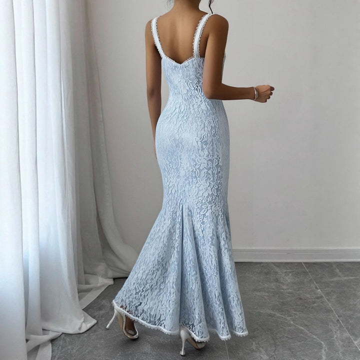 Damen Elegantes Spitzen-Midikleid mit verstellbaren Trägern und Schleifen-Detail Drune