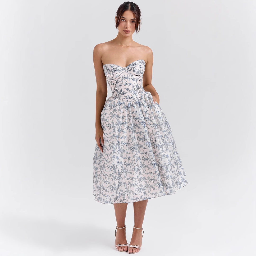 Damen Abendkleid mit strapless Design und voluminösem Rock Drune