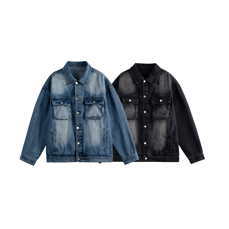 Herren Oversize-Jeansjacke mit Used-Waschung, aufgesetzten Brusttaschen und Knopfverschluss Drune