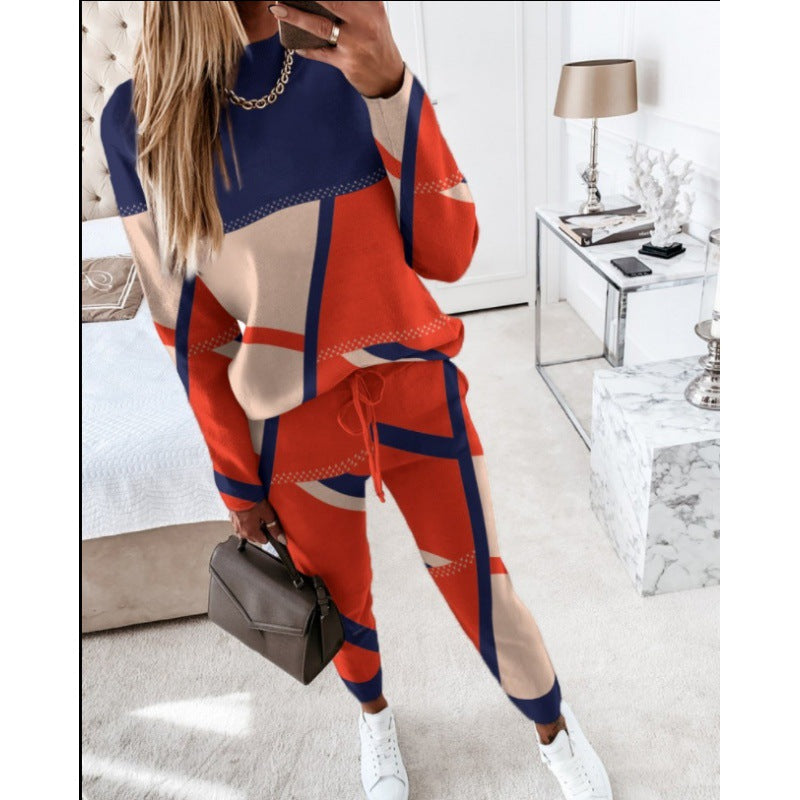 Damen trendy Sweatanzug mit grafischem Muster Drune