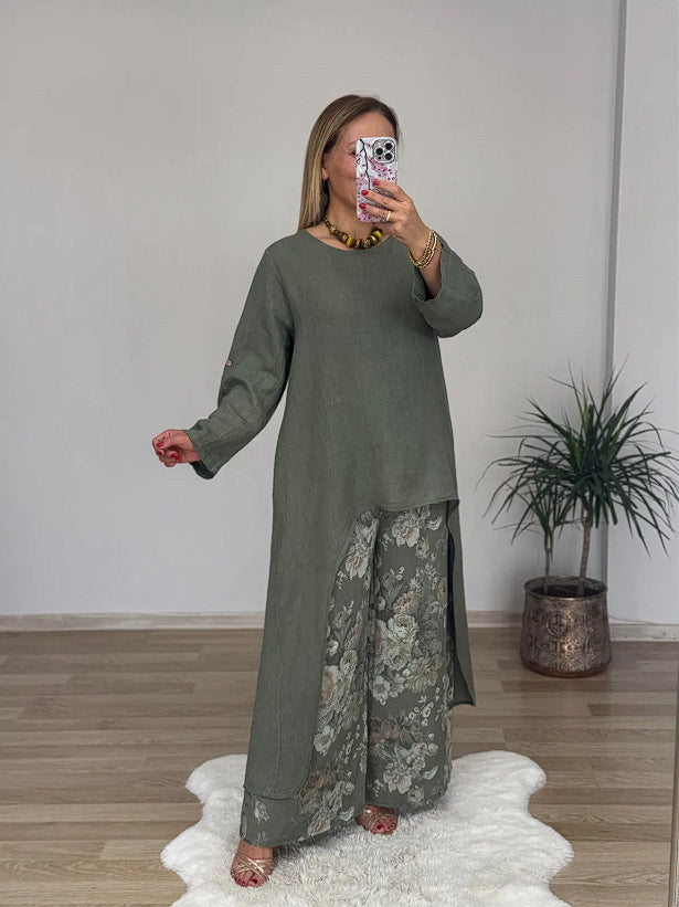 Damen lässiges Langarmshirt mit asymmetrischem Saum Drune