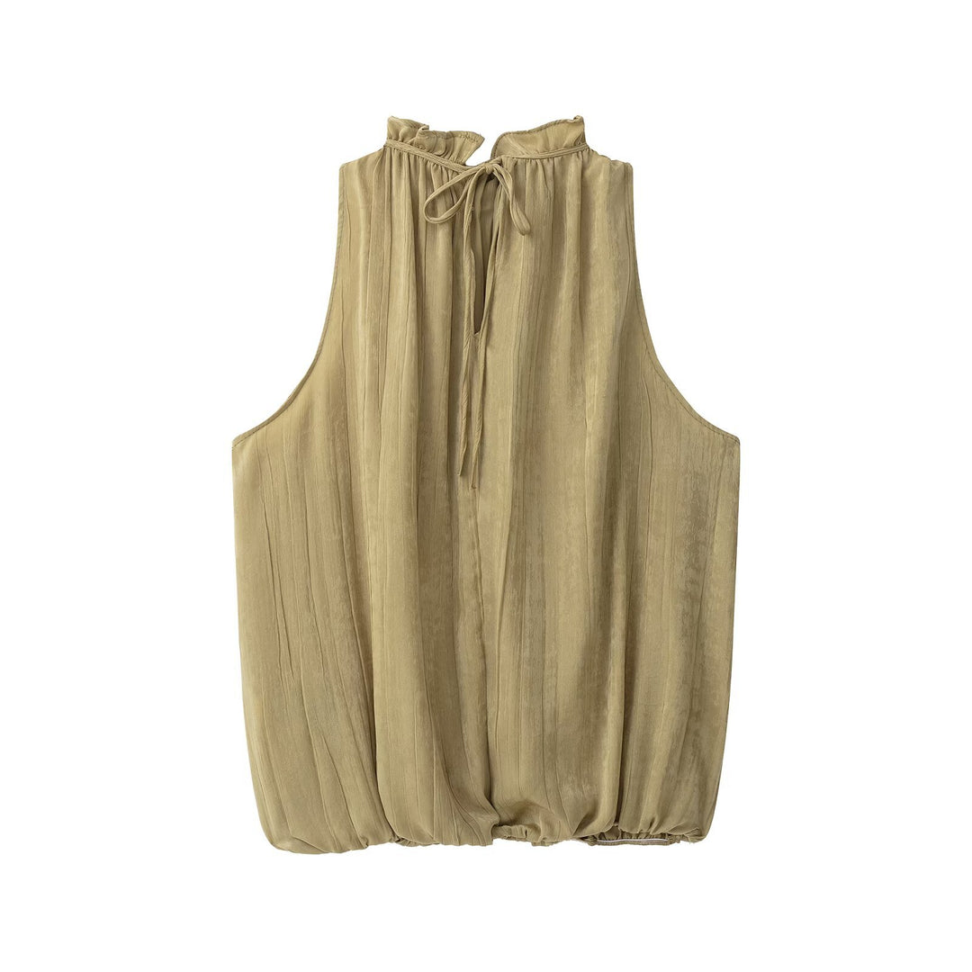 Damen Weite Crinkle-Hose mit Gummibund, Seitentaschen und Bindebündchen Drune