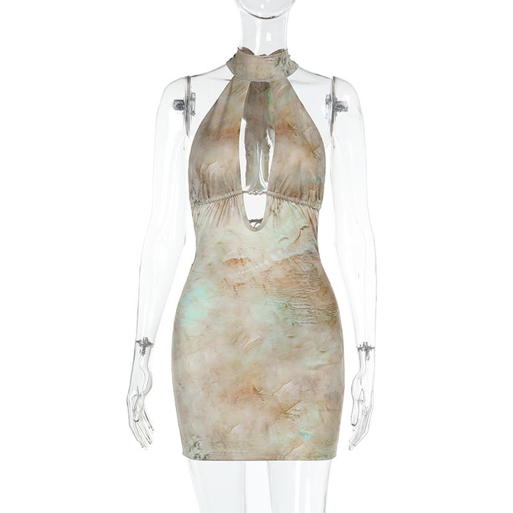 Damen Halterkleid mit tiefem V-Ausschnitt und transparenten Details Drune