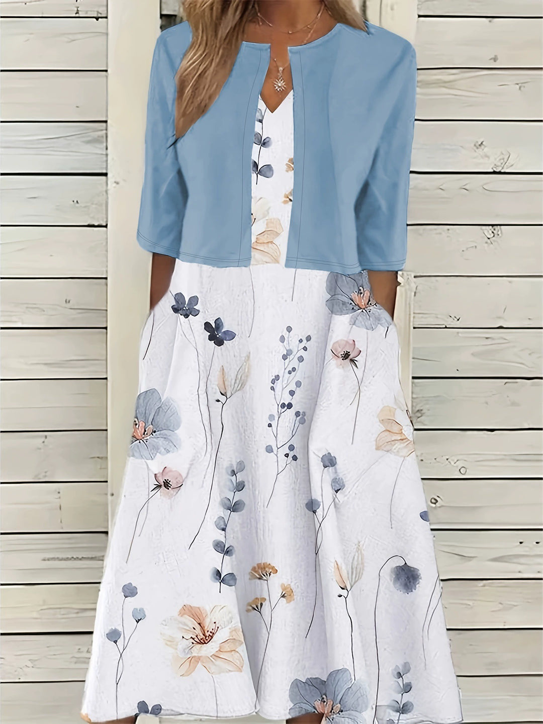 Drune | Geteilter Kleid mit V-Ausschnitt und Ärmellose Oberteil mit Blumenmuster