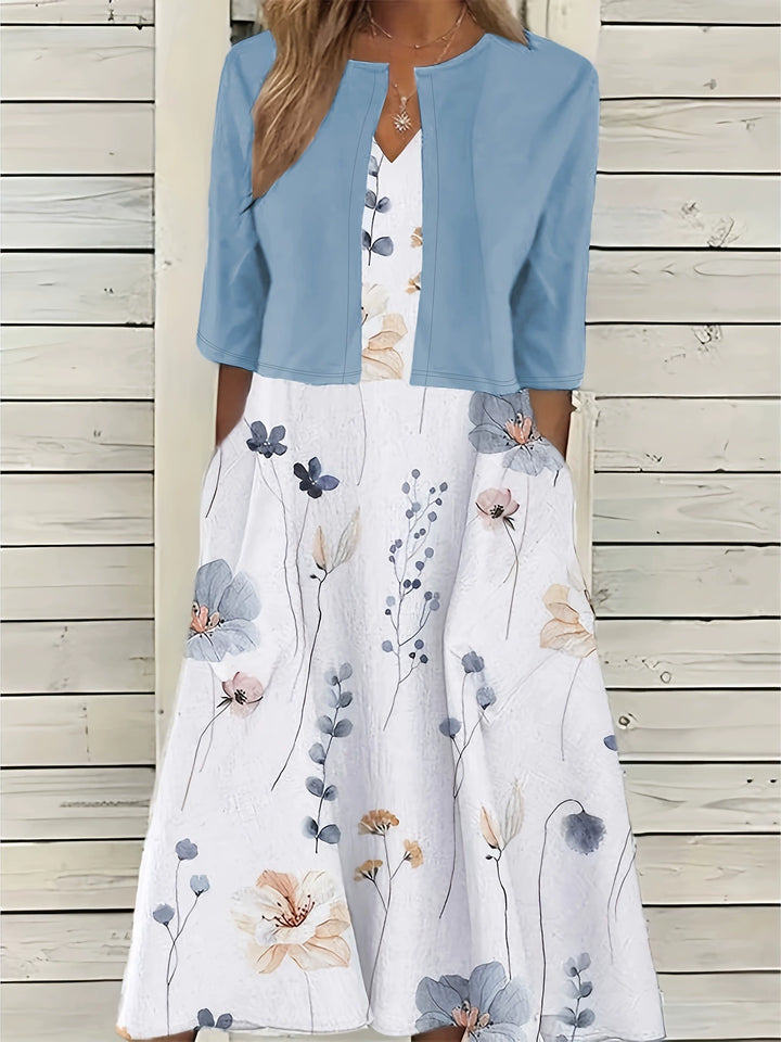 Drune | Geteilter Kleid mit V-Ausschnitt und Ärmellose Oberteil mit Blumenmuster