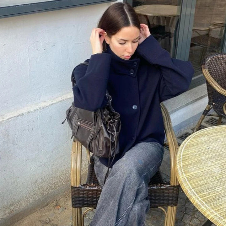 Damen modische Kurzjacke mit hohem Kragen und Knopfverschluss Drune
